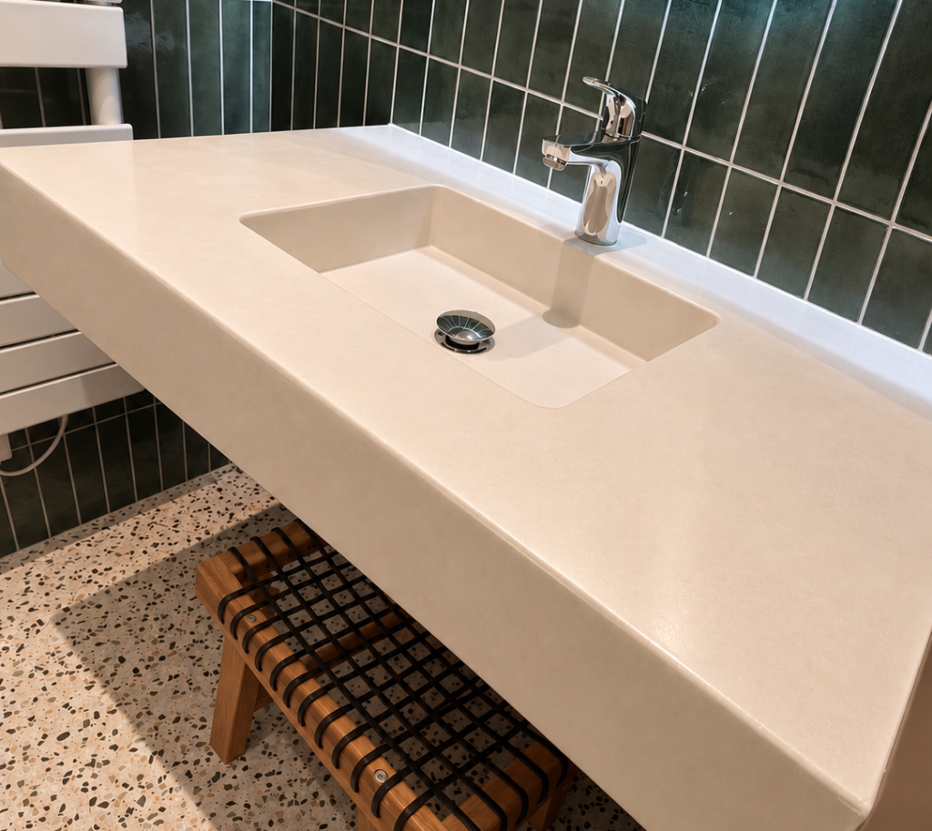 Rénovation sur mesure à Lille d'une salle de bain avec vasque en béton ciré